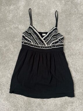 Hollister Black Tank Top with White Embroidered Bodice